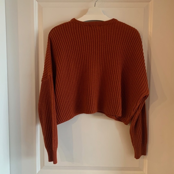 *Urban Heritage Cropped Knit Sweater Burnt Orange Medium Crew Neck Long Sleeve - Picture 5 of 12